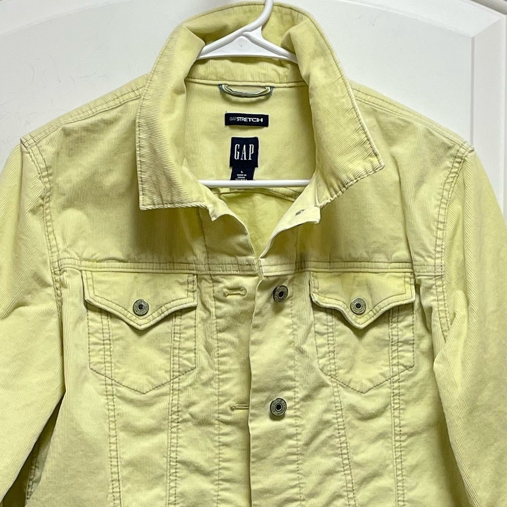 GAP Women’s Sz Large Light Yellow Stretch Light Duty Corduroy Jacket Y2K Bright - Picture 2 of 9